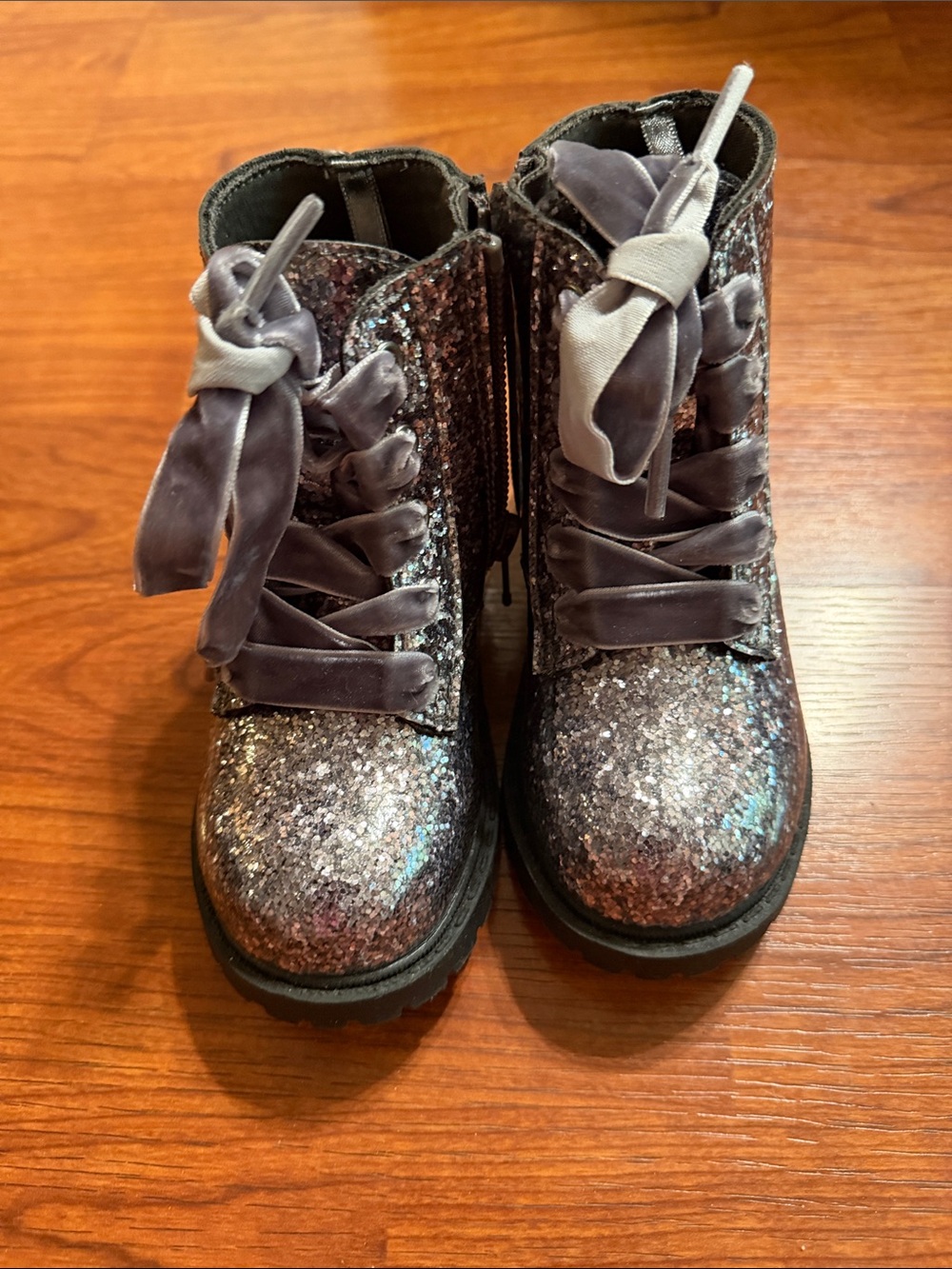 Old Navy Kids Glitter Ankle Boots with Satin Laces - Silver- size 7